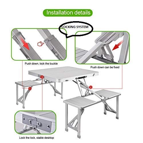 Giftock Heavy Duty Aluminium Portable Folding Picnic Table and Chairs Set with Umbrella (Multicolor)