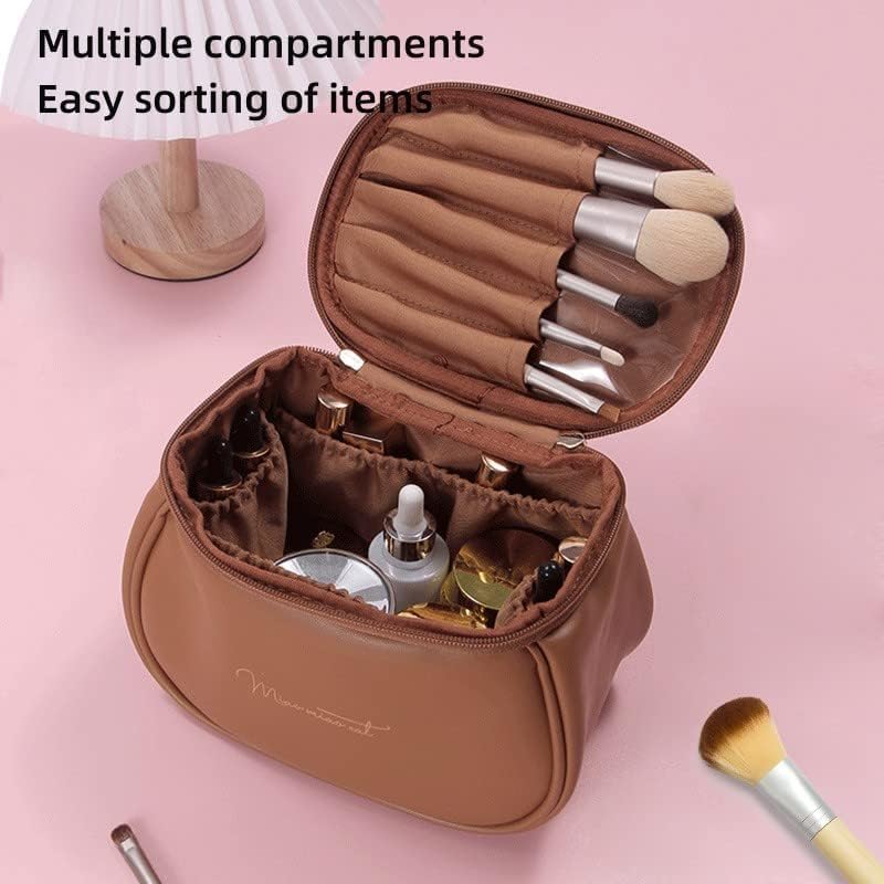 Giftock Makeup Bag, Portable Cosmetic Bag, Large Capacity Travel Makeup Organizer, Leather Cosmetic Brush Case for Women Toiletry Bag for Girls with Handle and Divider (Light Pink)