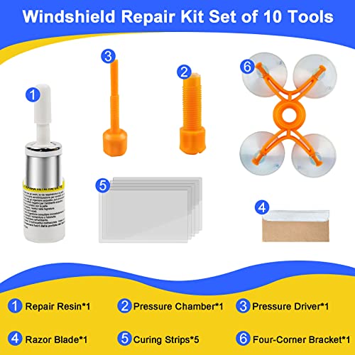 Giftock Windshield Repair Kit, Car Windshield Crack Repair Kit Glass Repair Kit for Repairing Auto Glasses Windshield/Cracks/Chip/Bulls-Eye/Spider Web/Star-Shaped/Half-Moon (Yellow) (YELLOW2)