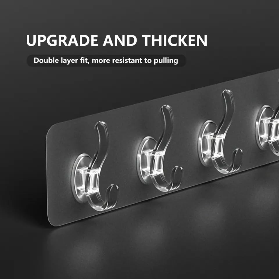 Giftock 3 Pcs 6 Rows Multifunctional Transparent Sticky Hook Set Adhesive Sticker Hanger in Kitchen Bathroom Oilproof Home Wall Hanging Waterproof Seamless Invisible Strong Self Adhesive Wall Mounted - 3 Set