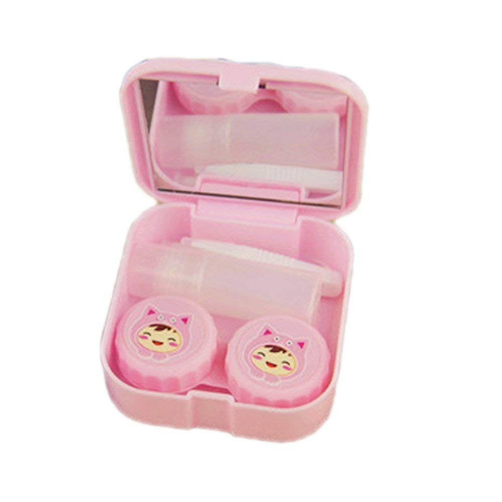 Giftock Travel Storage Contact Lens Case Mirror Box - Travel Contact Lens Case Box Mini Cartoon Square Plastic Contact Lens Case Easy Carry Mirror Container Holder(1Pcs)