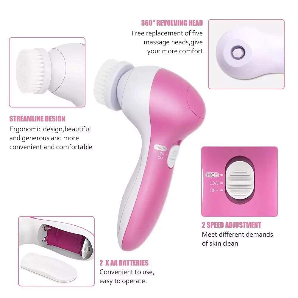 Giftock 5 in 1 Portable Electric Facial Cleaner Battery Powered Multifunction Massager, Face Massager, Beauty Massager, Facial Massager For Women (Multi Color)
