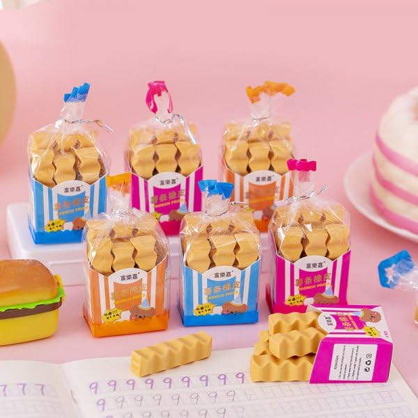 Giftock French Fries Erasers Birthday Day Return Gift Party Idea for Kids Birthday Party Non-Toxic Eraser Pack of 6
