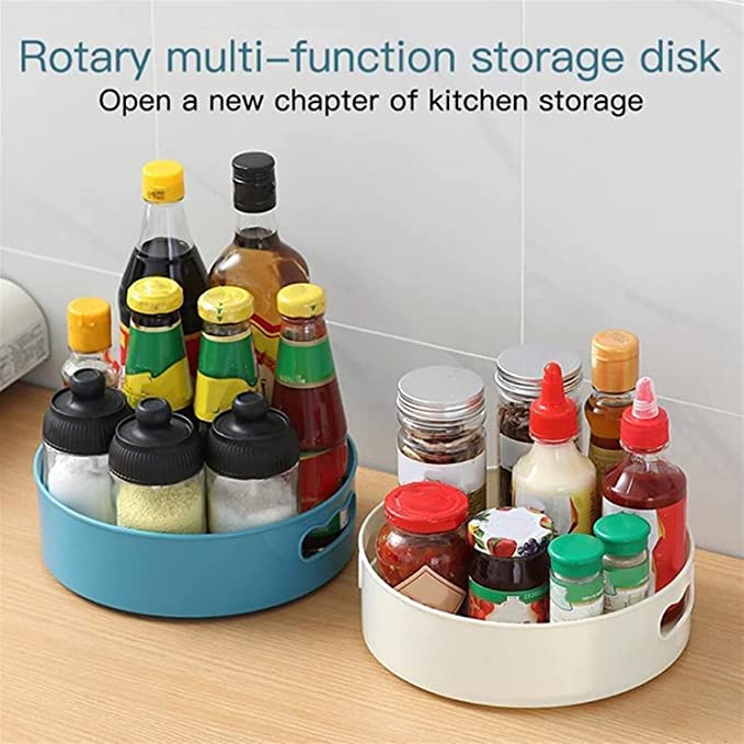 Giftock 360° Rotating Kitchen Organizer Tray Lazy SuMulti-Purpose Kitchen Storage Revolving Tray Cosmetic Organiser Rotating Tray for Kitchen Spice Rack (Beige)