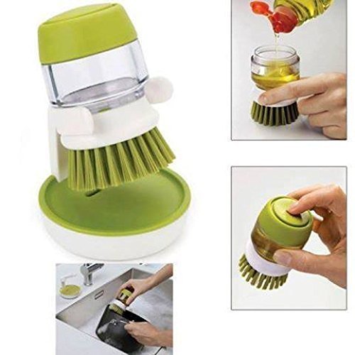 Giftock Tar Brush Dish Cleaning Brush with Liquid Dispensar Palm Dishes Pot, pan, Sink scrubbing Household soap Dispenser for Tool Dispensing wash Kitchen Utensils Scrubber Multipurpose in Home