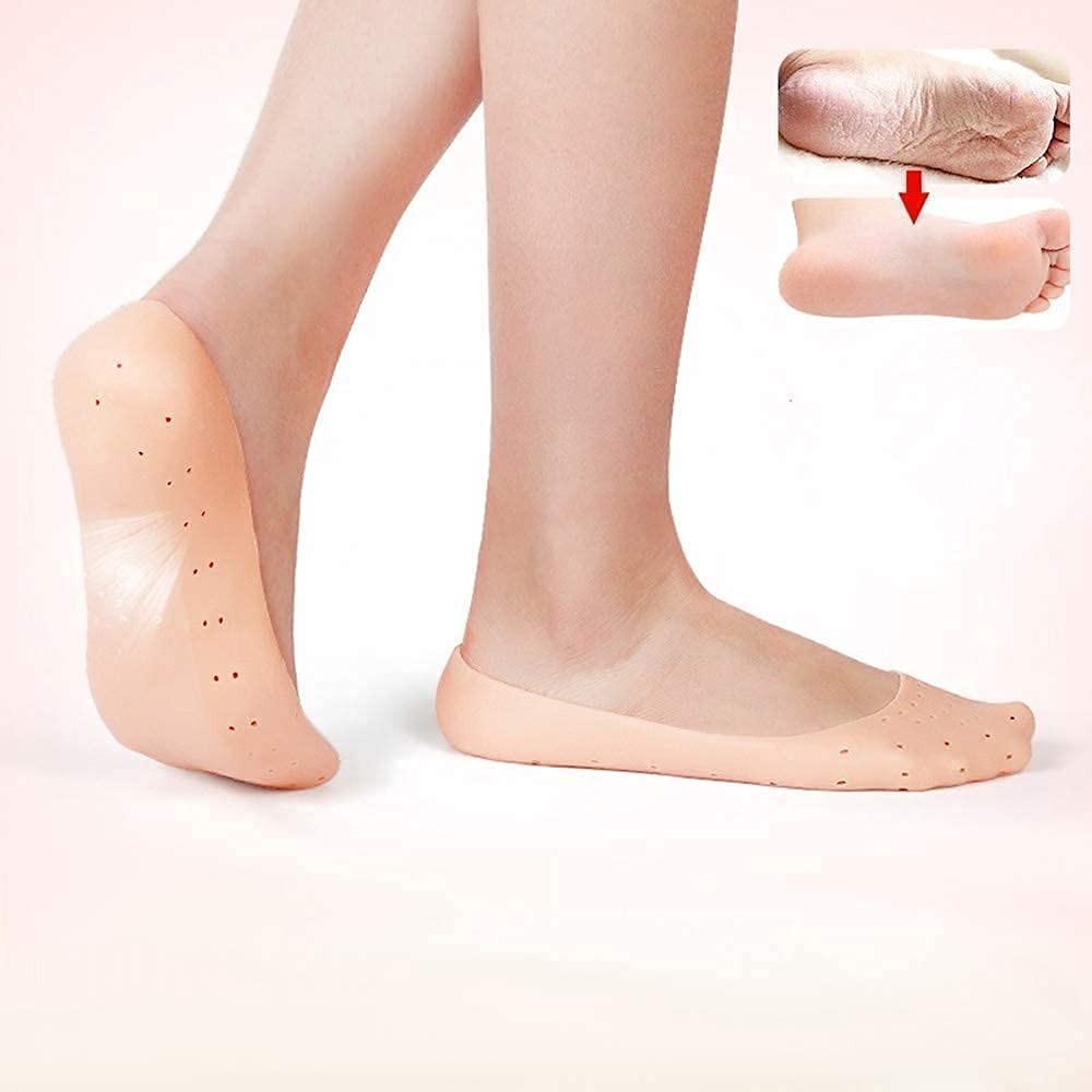 Giftock Anti Crack Full Length Silicone Gel Foot Protector Moisturizing Socks for Foot-Care and Heel Cracks Socks for Cracked Feet, Heel Pad for Heel Pain Relief Men And Women (Beige, Free Size)