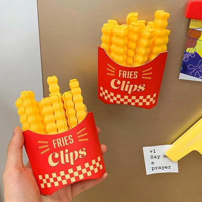 Giftock home and kitchen Creative Snack Sealing Clips Clamp French Fries Plastic Bag Sealers with Holder Fridge Magnet Small Packets Food Seal Mini Clips (12 PCS Set)