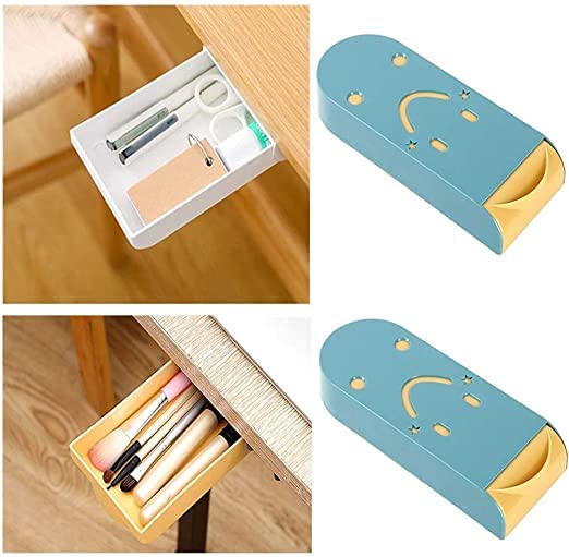 Giftock Smiley Desk Organizer || Hiding Under Table Drawer Organizer || Self-Stick Pop-up Hanging Pencil Drawer || Recycled Expandable Drawer Tray for Office || Multicolor ||