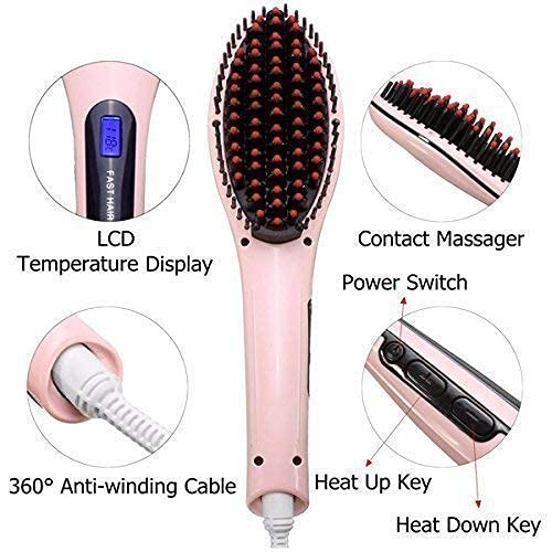Giftock Hair Electric Comb Brush 3 in 1 Ceramic Fast Hair Straightener For Women's Hair Straightening Brush with LCD Screen, Temperature Control Display,Hair Straightener For Women (PINK Fast Hair Straightener Brush)
