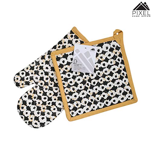 Giftock Printed Cotton Oven Mitten with Pot Holder (Multi)