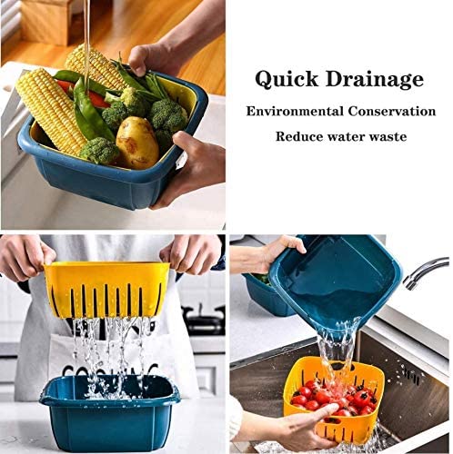Giftock 2 in 1 Multi Function Filter Basket Bowl Set Filter Bowl Set, Double-Layer Drain Basin and Basket, Clean, Wash, Mix Fruit, Convenient for Fruit & Vegetable Washing (Pack of 2)