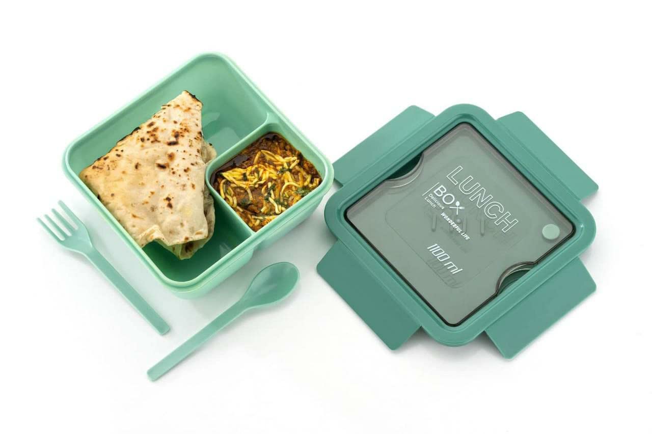 Giftock Square Container Airtight Leakproof Unbreakable Storage Container/Lunch Box with Spoon Big Bite Lunch Box 1100 Ml