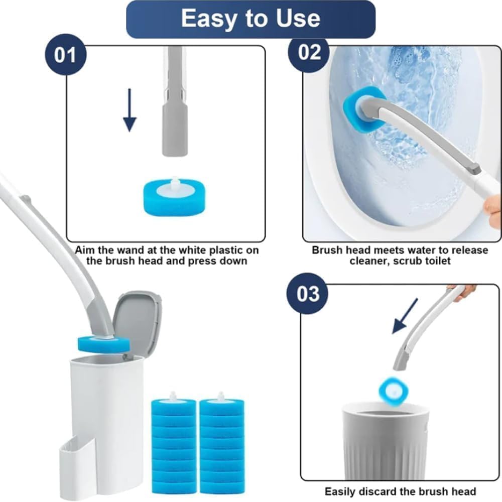 Giftock Disposable Toilet Brush, Disposable Toilet Cleaning System with Toilet Brush Refills, Toilet Brush Refills Toilet Brush and Holder Set Bathroom Accessory Sets Household Products
