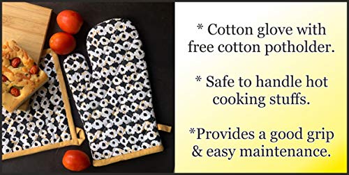 Giftock Printed Cotton Oven Mitten with Pot Holder (Multi)