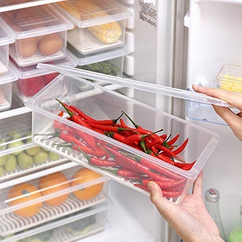 Giftock Food Storage Container with Removable Drain Plate and Lid Fridge Storage Box Stackable Plastic Freezer Storage Containers To Keep Fresh for Meat, Vegetables, Fruits etc. (1500ml, 2 Piece)