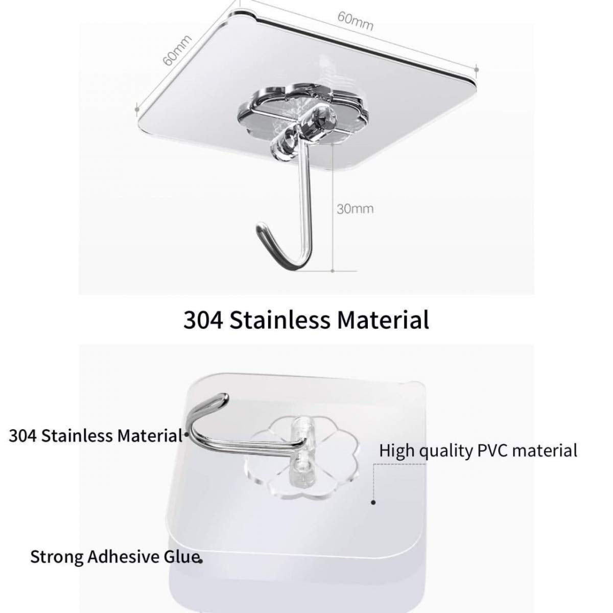 Giftock Adhesive Sticker ABS Plastic and Steel Hook Waterproof Transparent Hooks Hanger for Wall Kitchen Bathroom Bedroom Accessories Heavy Duty Sticky Hooks (Pack of 15)