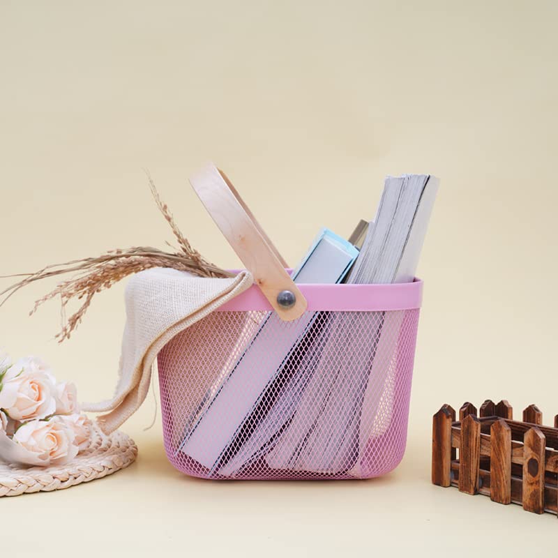 Giftock Metal Wire Basket With Handle|Storage Basket Fot Fruits, Books|Mesh Open Storage Bin|Storage Organizer