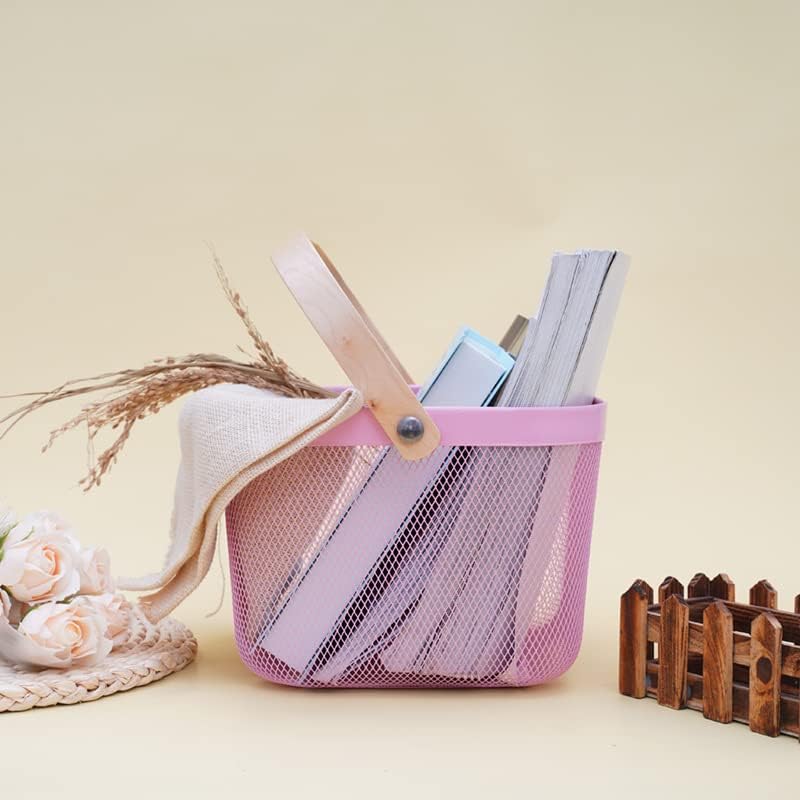 Giftock Metal Wire Basket With Handle|Storage Basket Fot Fruits, Books|Mesh Open Storage Bin|Storage Organizer