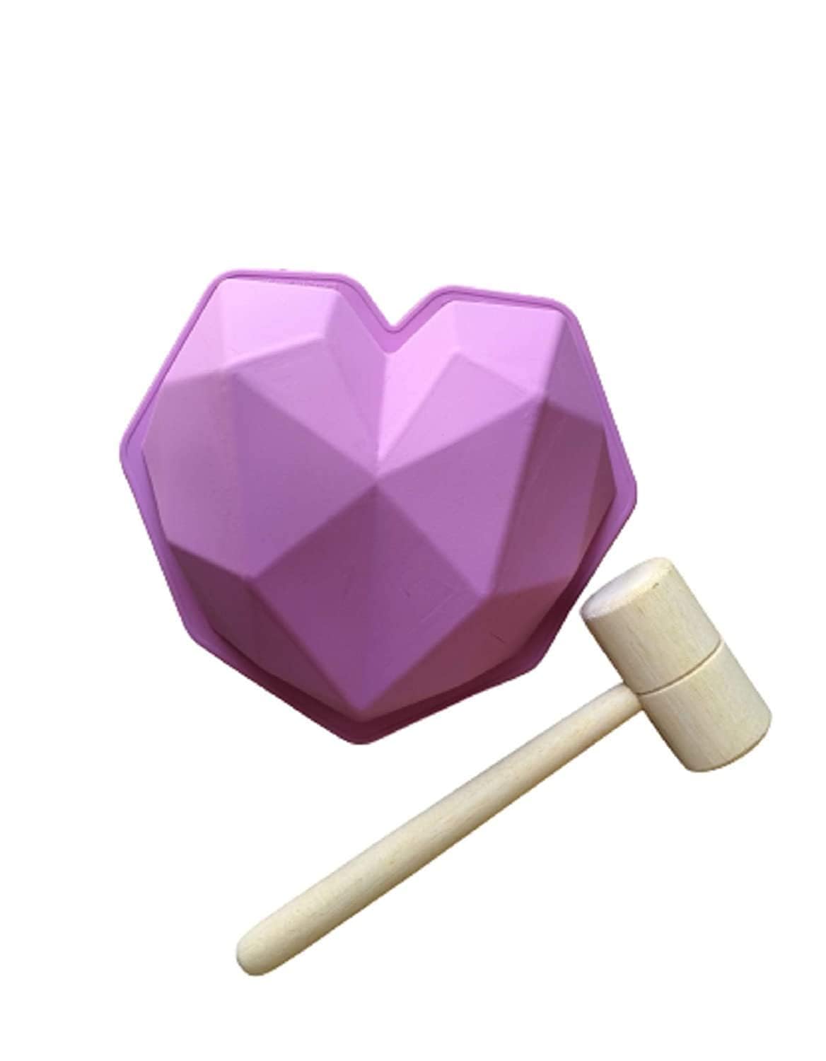 Giftock Pinata 3D Diamond Heart Shape Chocolate/Cake Mold with Hammer, Pinata Cake Mould, Chocolate Shaping Tool, Flexible Silicone Mold