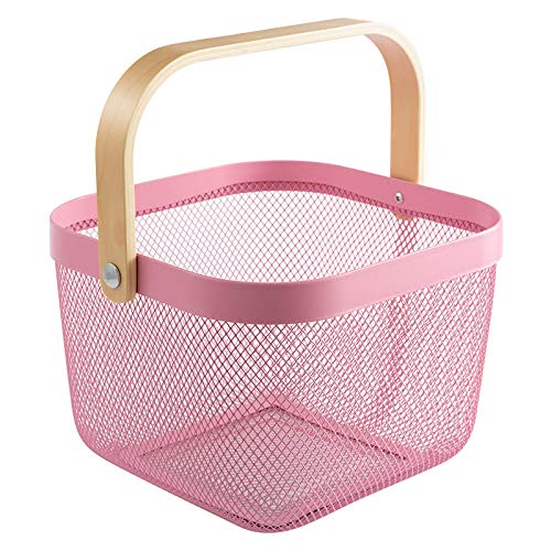 Giftock Metal Wire Basket With Handle|Storage Basket Fot Fruits, Books|Mesh Open Storage Bin|Storage Organizer