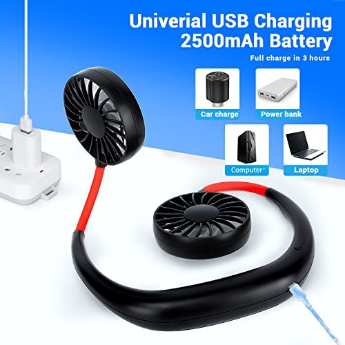 Giftock Personal Hand-Free Neck Fan- Mini Portable Usb Rechargeable Fan with 3 Speed Adjustable & 360 Rotation Perfect for Home, Sport, Camping, Beach, Travel, Office, Headphone Design (Black)