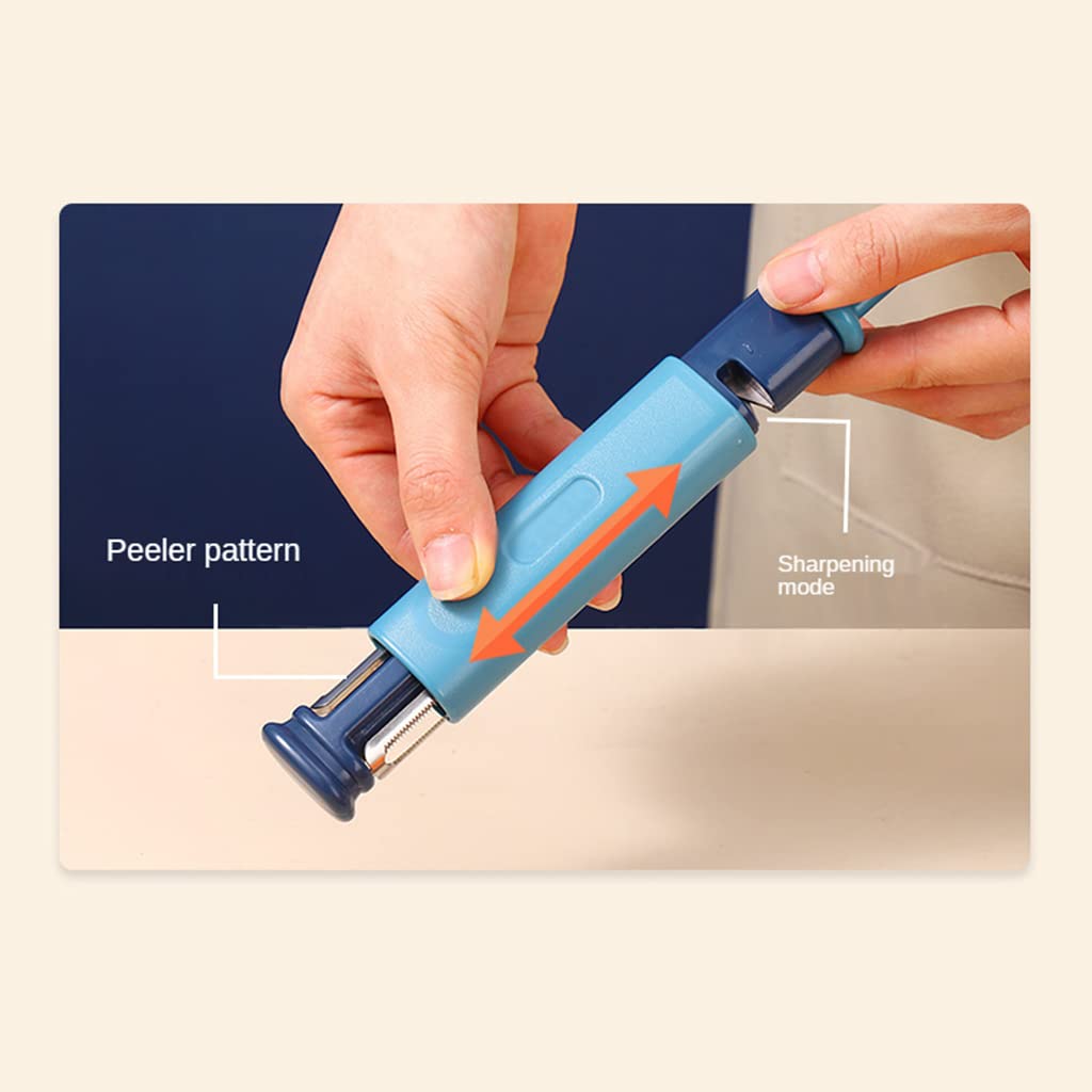 Giftock 2 in 1 Vegetable Peeler Knife Sharpener Serrated Peeler Stainless Steel Veggie Fruit Potato Peeler for Hard Skinned Carrot Potatoes Cucumber Kitchen (Blue)