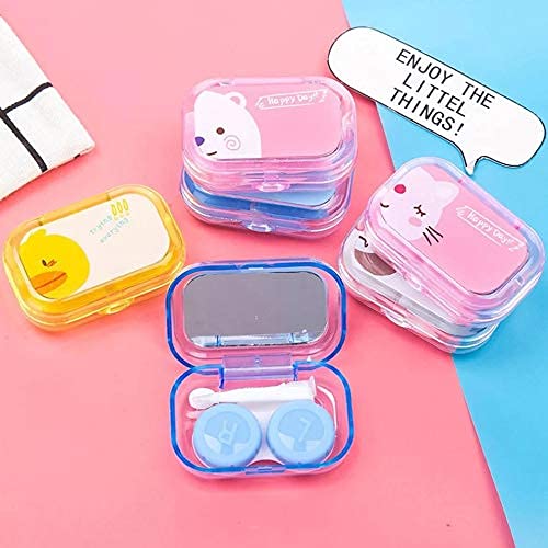 Giftock Travel Storage Contact Lens Case Mirror Box - Travel Contact Lens Case Box Mini Cartoon Square Plastic Contact Lens Case Easy Carry Mirror Container Holder(1Pcs)