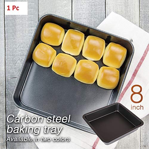 Giftock 8 inch Square Black Non-Stick Cake Pans Carbon Steel Bread Baking Pan Tray for Microwave Oven Cookie Cake Moulds, 1Pc (Square pan)