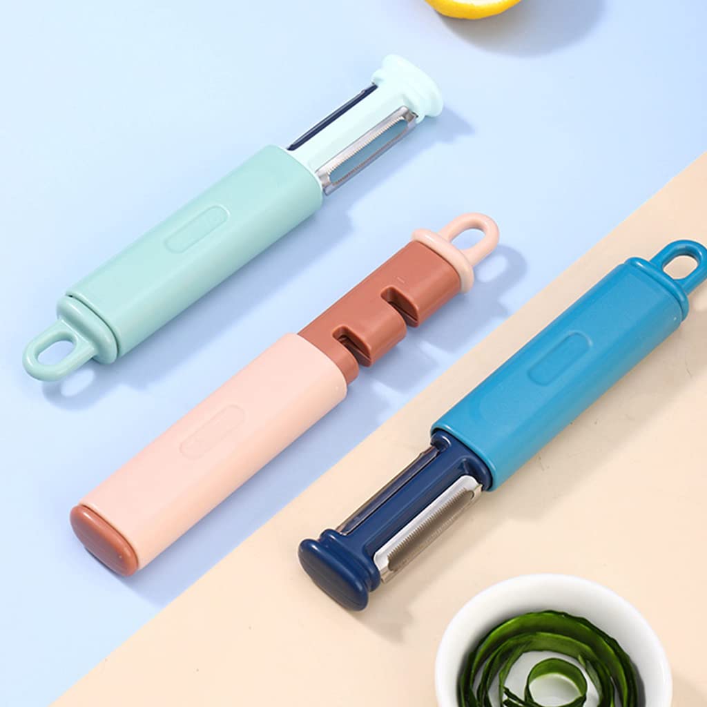 Giftock 2 in 1 Vegetable Peeler Knife Sharpener Serrated Peeler Stainless Steel Veggie Fruit Potato Peeler for Hard Skinned Carrot Potatoes Cucumber Kitchen (Blue)