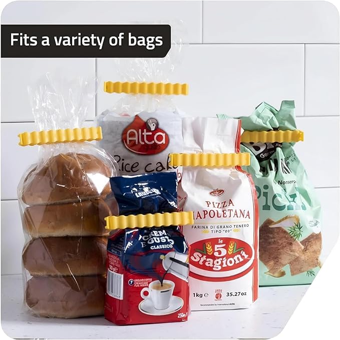 Giftock home and kitchen Creative Snack Sealing Clips Clamp French Fries Plastic Bag Sealers with Holder Fridge Magnet Small Packets Food Seal Mini Clips (12 PCS Set)
