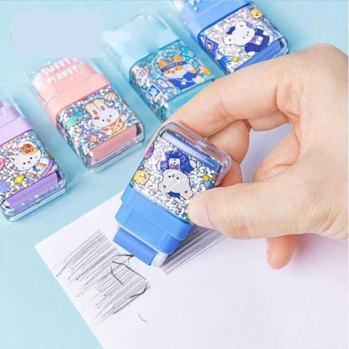 Giftock Mini Cute Pencil Eraser, Cartoon Animal Themed Roller Colorful Rectangle Eraser, Pencil Rubber Erasers for Kids, School, Office Supply, Stationery (Multicolor)