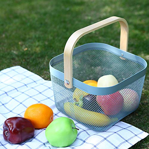 Giftock Metal Wire Basket With Handle|Storage Basket Fot Fruits, Books|Mesh Open Storage Bin|Storage Organizer