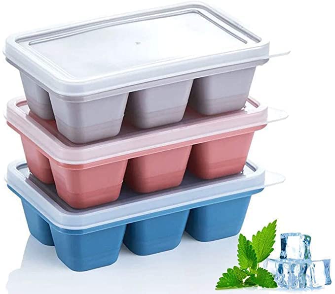 Giftock Flexible Plastic Ice Cube Tray- Cube Plastic Ice Cube Moulds & Tray with Flexible Ice Trays, Stackable Flexible & Twist Release Safe Ice Cube Molde (6 Grid Ice Cube Tray, Pack of 1)