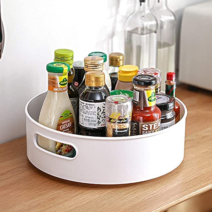Giftock 360° Rotating Kitchen Organizer Tray Lazy SuMulti-Purpose Kitchen Storage Revolving Tray Cosmetic Organiser Rotating Tray for Kitchen Spice Rack (Beige)