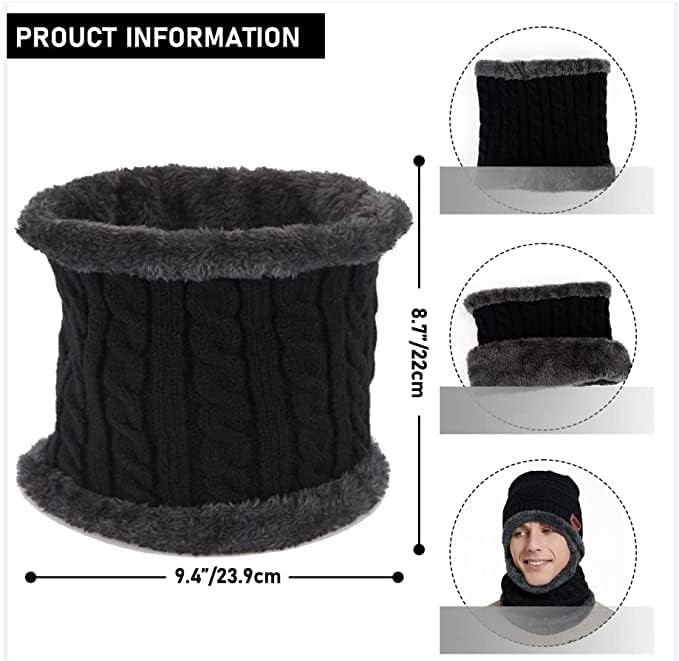 Giftock Wool Beanie Cap & Muffler for Mens & Women  Winter Cap for Men  Mens Woolen Cap with Neck Muffler  Winter Muffler for Women  Soft Woolen Muffler & Cap for Men & Women Black