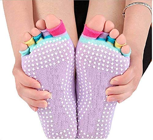 Giftock Yoga Socks Gym Socks for Women and girls Anti Bacterial Anti-Skid Yoga Pilates Dance Ballet Cotton Walking & Bikram Fitness Socks Half Open Toe Socks Yoga Socks(Pack of 1)