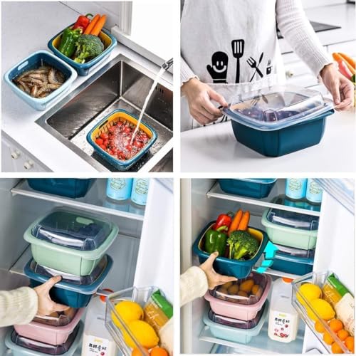 Giftock 2 in 1 Multi Function Filter Basket Bowl Set Filter Bowl Set, Double-Layer Drain Basin and Basket, Clean, Wash, Mix Fruit, Convenient for Fruit & Vegetable Washing (Pack of 2)