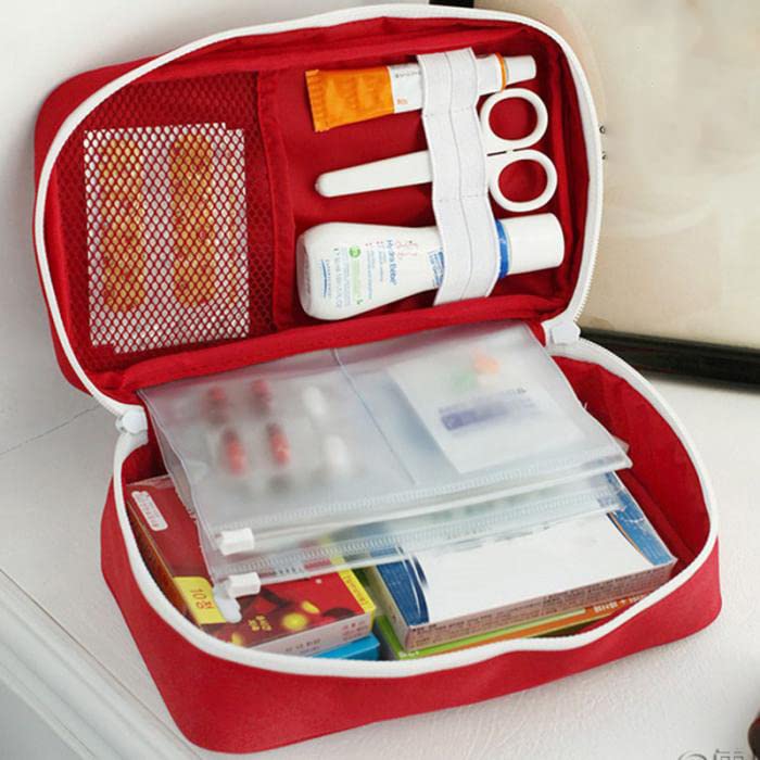 Giftock Travel Medicine Pouch Emergency First Aid Kit Box Organizer with Medicine-Pocket Empty Bag for Travelling Car, Home, Office (Red)