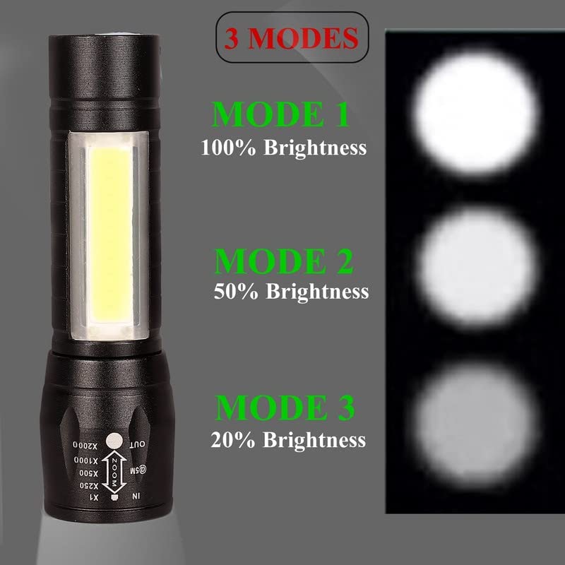 Giftock High Quality LED Flashlight With COB Light Mini Waterproof Portable LED XPE COB Flashlight USB Rechargeable 3 Modes Pen Clip Light Flashlight With Hanging Rope Small Size Black Colored