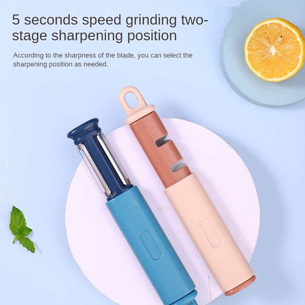 Giftock 2 in 1 Vegetable Peeler Knife Sharpener Serrated Peeler Stainless Steel Veggie Fruit Potato Peeler for Hard Skinned Carrot Potatoes Cucumber Kitchen (Blue)
