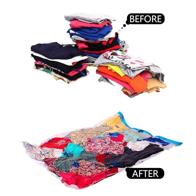 Giftock Space Saving Reusable Vacuum Storage Ziplock Compression Sealer Bags for Travel clothes and home Blankets, Quilts with hand Pump - (Standard Pack of 5 (2 Small + 2 Medium + 1 Large, Plastic)