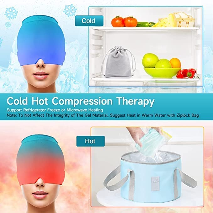 Giftock Migraine Relief Hat, Gel Ice Head Wrap Ice Pack Mask, Headache and Migraine Hat, Hot and Cold Use Migraine Relief Cap for Puffy Eyes, Tension, Sinus and Stress Relief