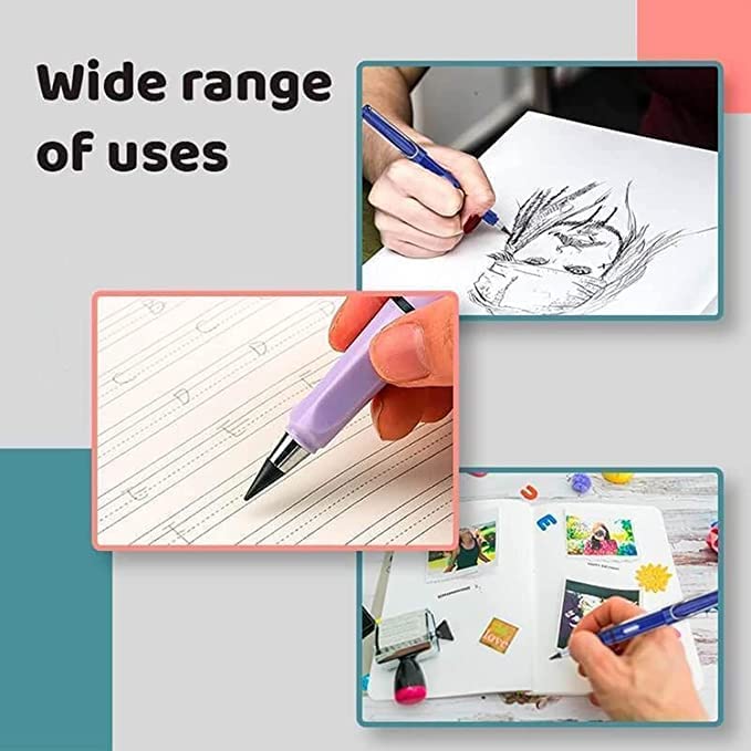 Giftock Reusable Everlasting Inkless Pencils - Portable Replaceable Graphite Nib Eternal Erasable Metal Writing Pens Triangular Golf Stationary Set (Pack of 2)