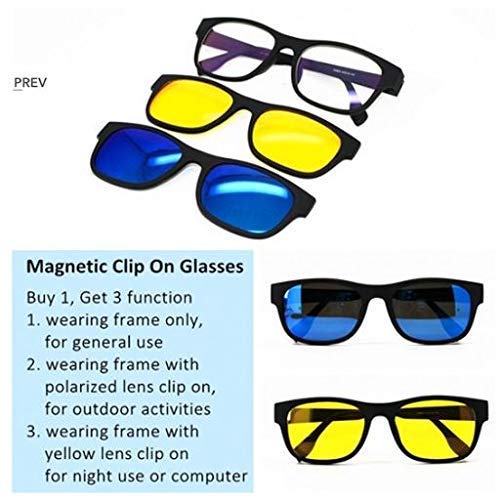 Giftock IMPEX 3 pcs Clip-on Sunglasses Polarized Magnetic lens Plastic Frame for Night Driving Quick changing - 1pc