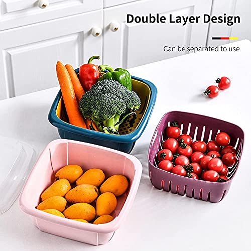 Giftock 2 in 1 Multi Function Filter Basket Bowl Set Filter Bowl Set, Double-Layer Drain Basin and Basket, Clean, Wash, Mix Fruit, Convenient for Fruit & Vegetable Washing (Pack of 2)