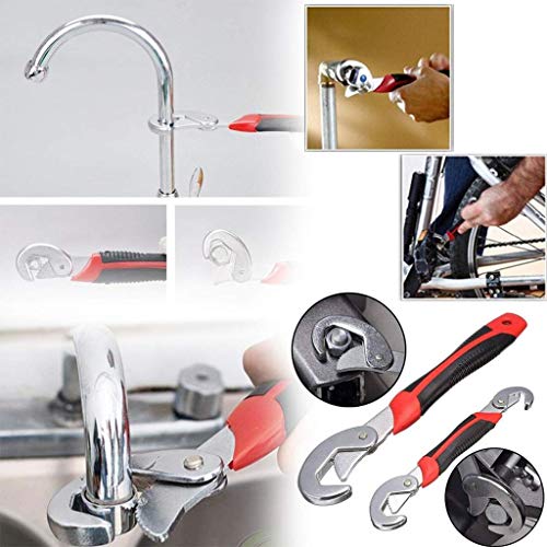 Giftock Snap 'n Grip C Shaped Bmesng1 Auto Adjustable Universal Wrench (Black and Red) -Pack of 2