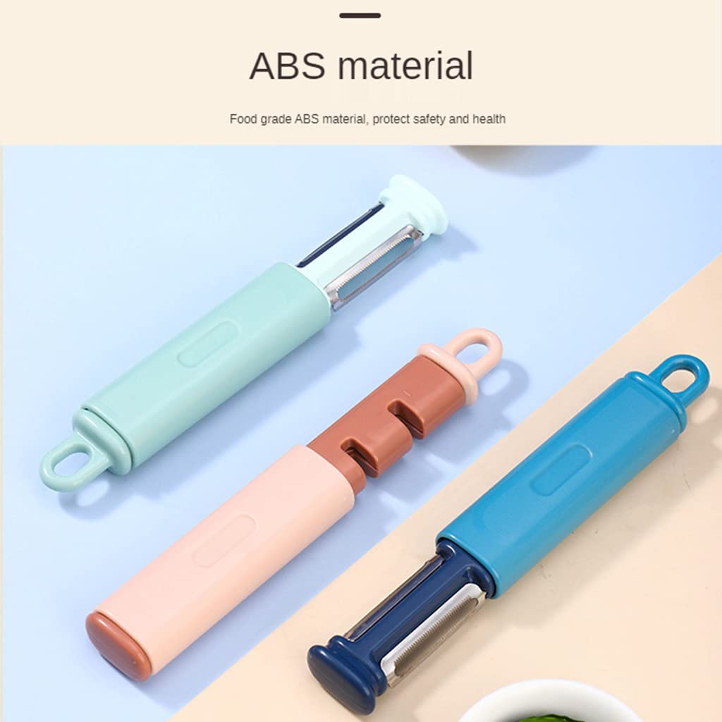 Giftock 2 in 1 Vegetable Peeler Knife Sharpener Serrated Peeler Stainless Steel Veggie Fruit Potato Peeler for Hard Skinned Carrot Potatoes Cucumber Kitchen (Blue)