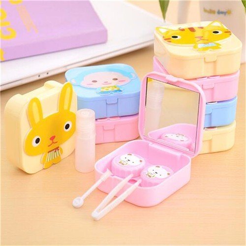 Giftock Travel Storage Contact Lens Case Mirror Box - Travel Contact Lens Case Box Mini Cartoon Square Plastic Contact Lens Case Easy Carry Mirror Container Holder(1Pcs)