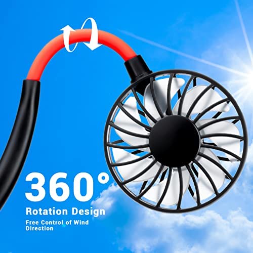 Giftock Personal Hand-Free Neck Fan- Mini Portable Usb Rechargeable Fan with 3 Speed Adjustable & 360 Rotation Perfect for Home, Sport, Camping, Beach, Travel, Office, Headphone Design (Black)