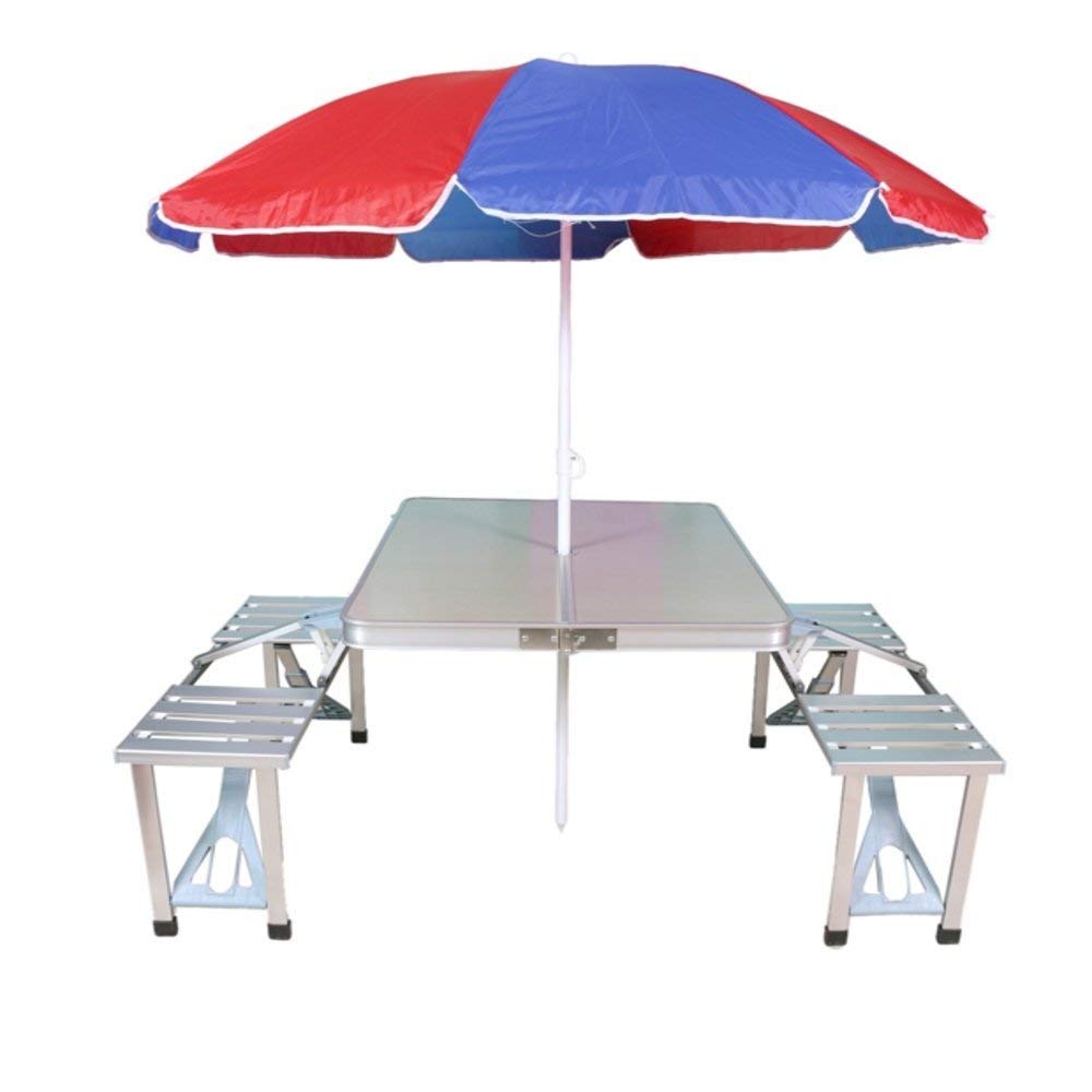 Giftock Heavy Duty Aluminium Portable Folding Picnic Table and Chairs Set with Umbrella (Multicolor)